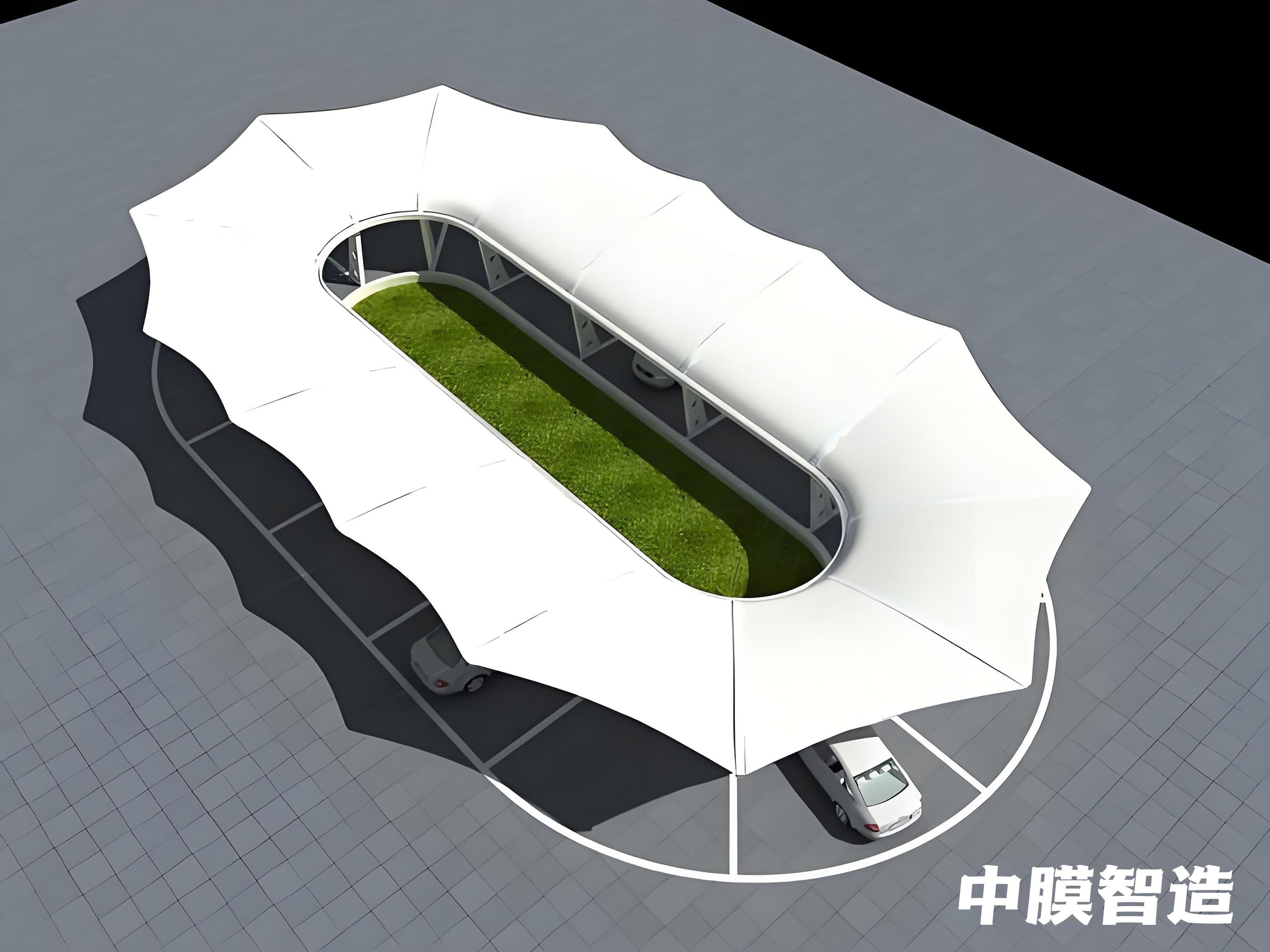 上海商业综合体膜结构停车棚｜膜结构车棚项目档案